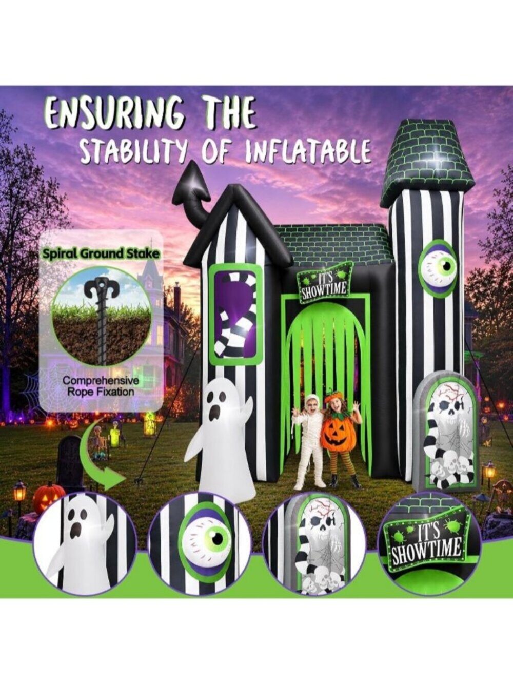 Halloween Inflatable Arch Giant Haunted House Inflatable Tunnel Ghost Skeleton - Picture 5 of 7